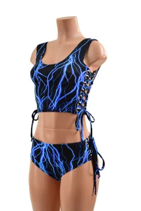 Neon Blue Lightning Lace Up Set