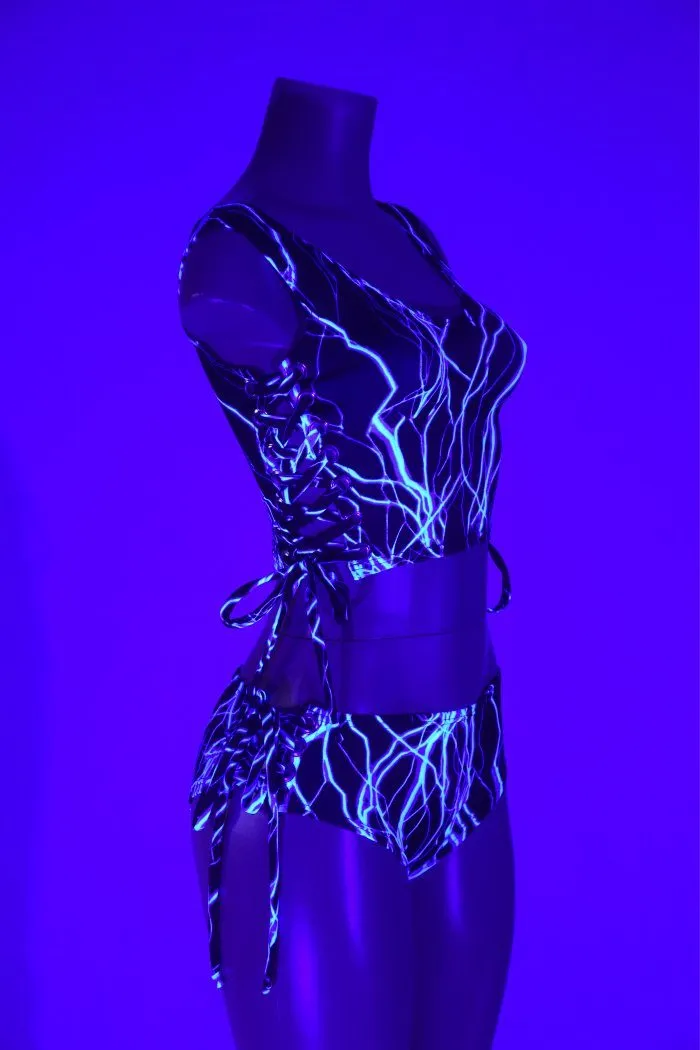 Neon Blue Lightning Lace Up Set