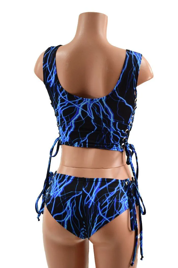 Neon Blue Lightning Lace Up Set