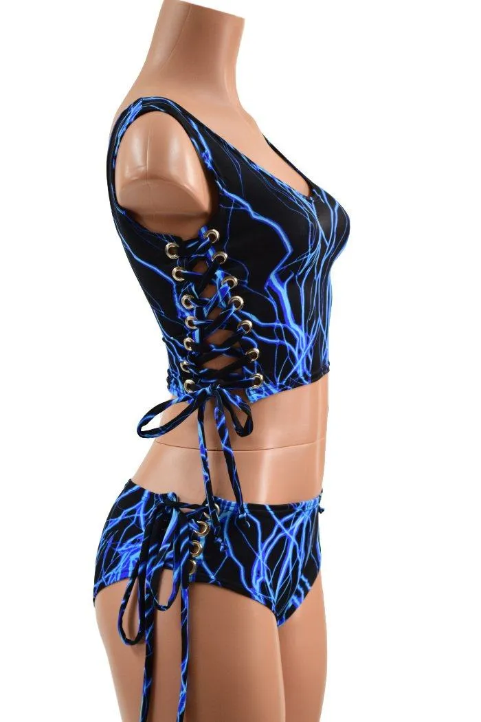 Neon Blue Lightning Lace Up Set
