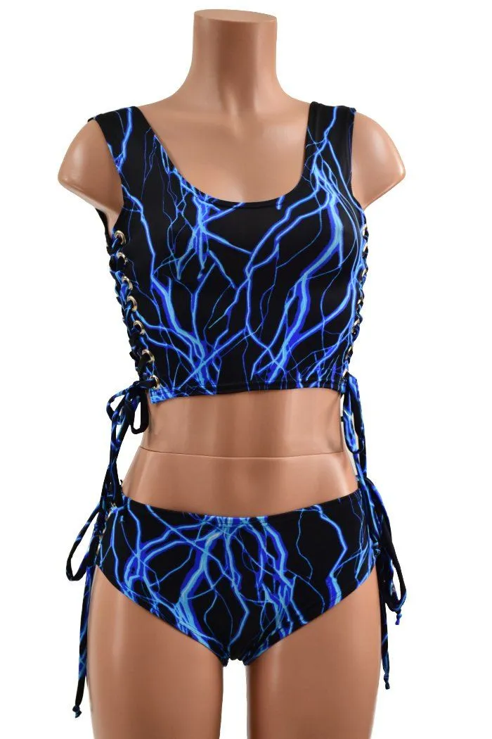 Neon Blue Lightning Lace Up Set
