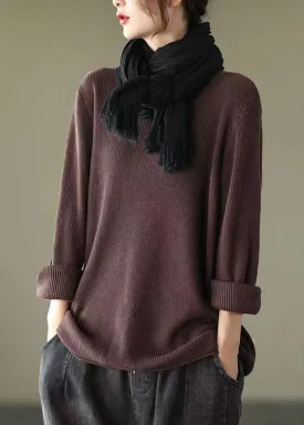 New Coffee V Neck Cozy Knitting Cotton Top Long Sleeve ML1737