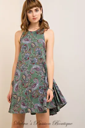 Paisley Side Lace Up Cutie Dress - Olive