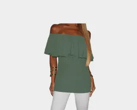Pale Green Ruffle Off Shoulder Top - The Monaco