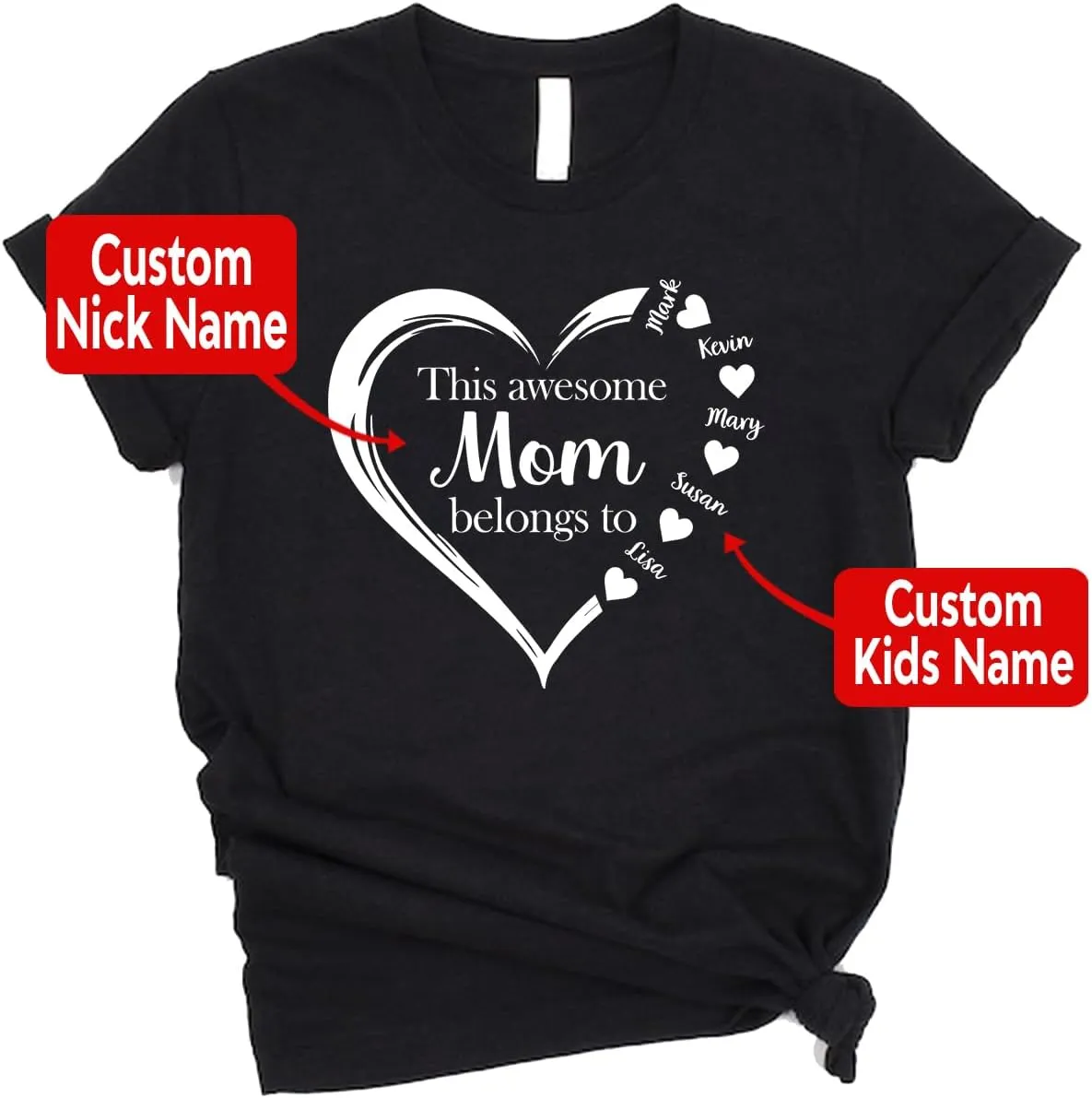 Personalized This Awesome Mom Belongs to Shirt, Heart Shirt for Mom with Kid Name, Shirt for Mama, Mom, Mommy