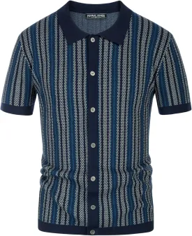 PJ PAUL JONES Men's Polo Shirts Retro Knit Shirt Vintage Striped Shirt