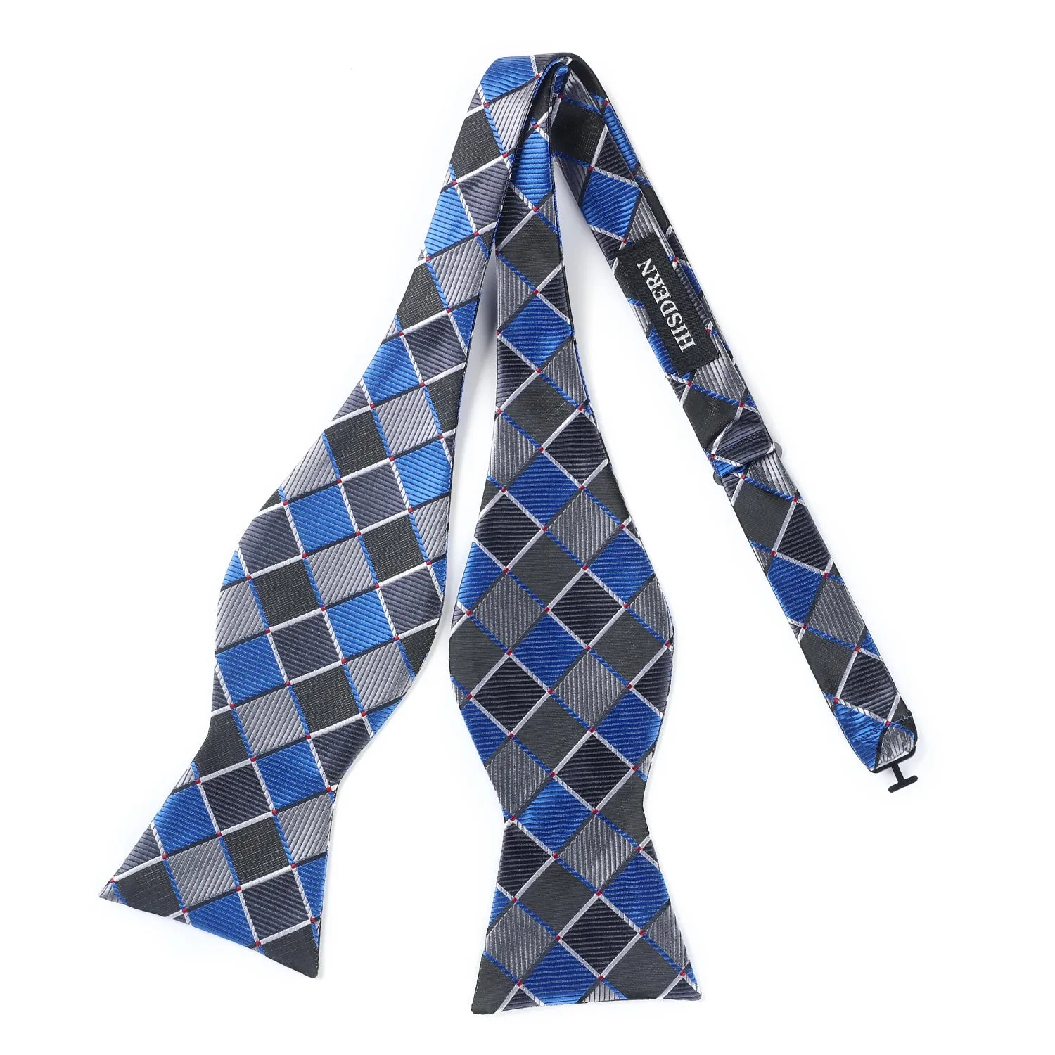 Plaid Suspender Bow Tie Handkerchief - BLUE/BLACK/SILVER