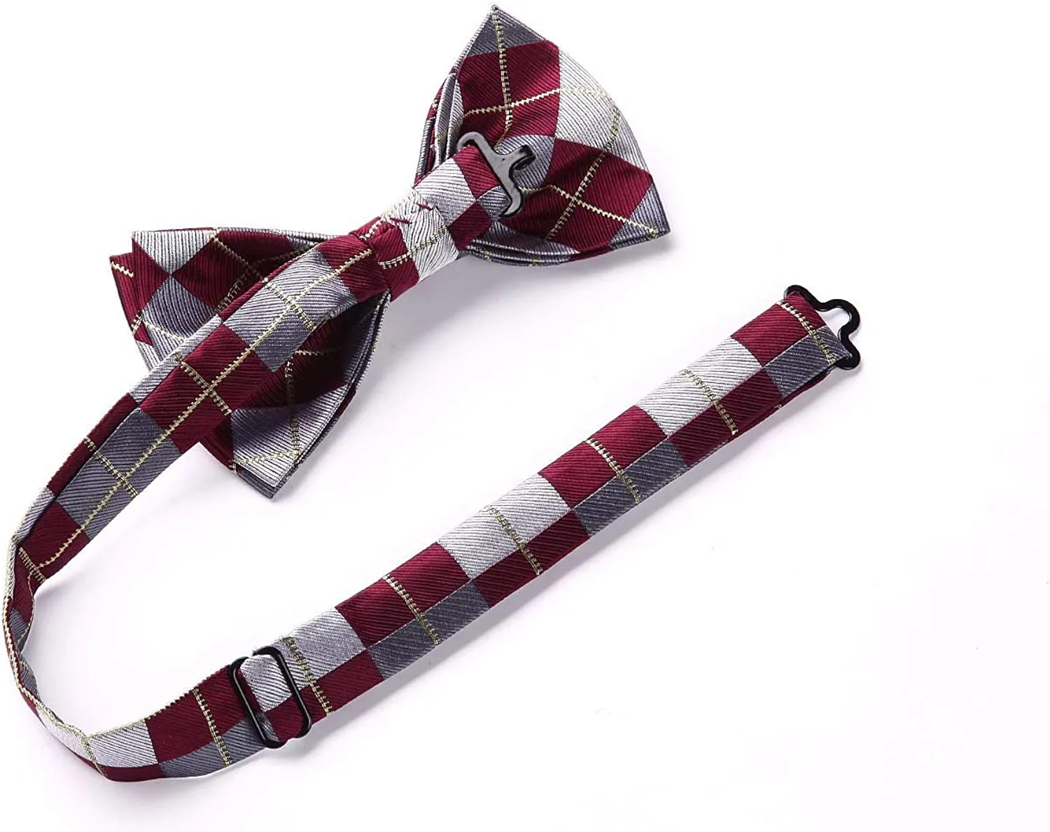 Plaid Suspender Pre-Tied Bow Tie Handkerchief - B11-RED