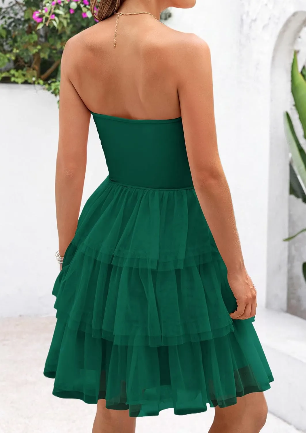 PRETTYGARDEN Womens Tulle Dress Strapless Tube Top Short Dress Summer Ruffle Tiered Beach Sundress Wedding Guest Dresses
