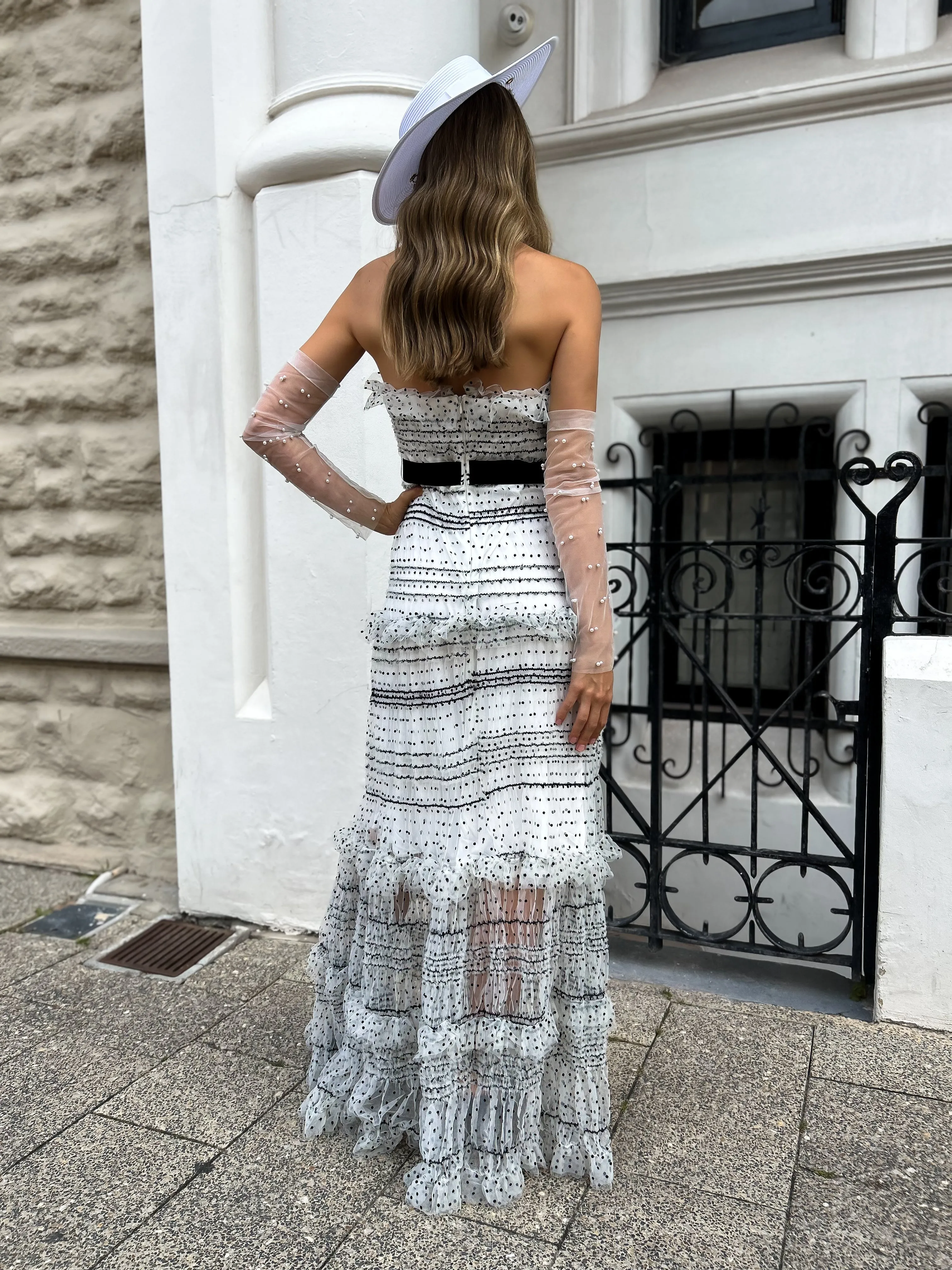 PRIMROSE Belted Tulle Maxi - Polka