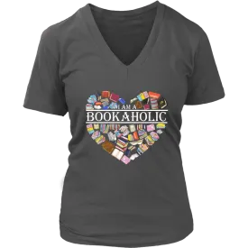 "I am a bookaholic" V-neck Tshirt