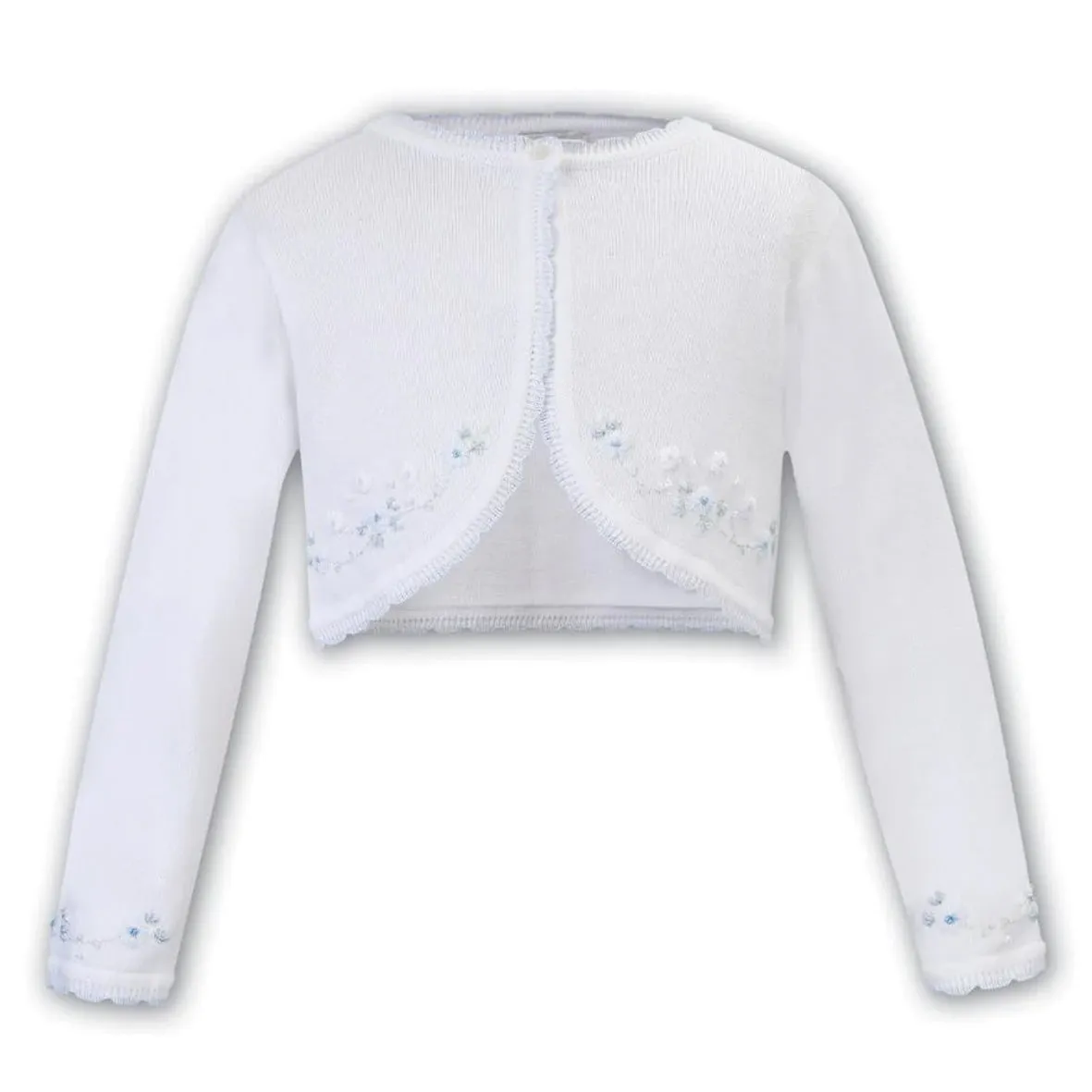 Sarah Louise - White bolero with pale blue embroidery