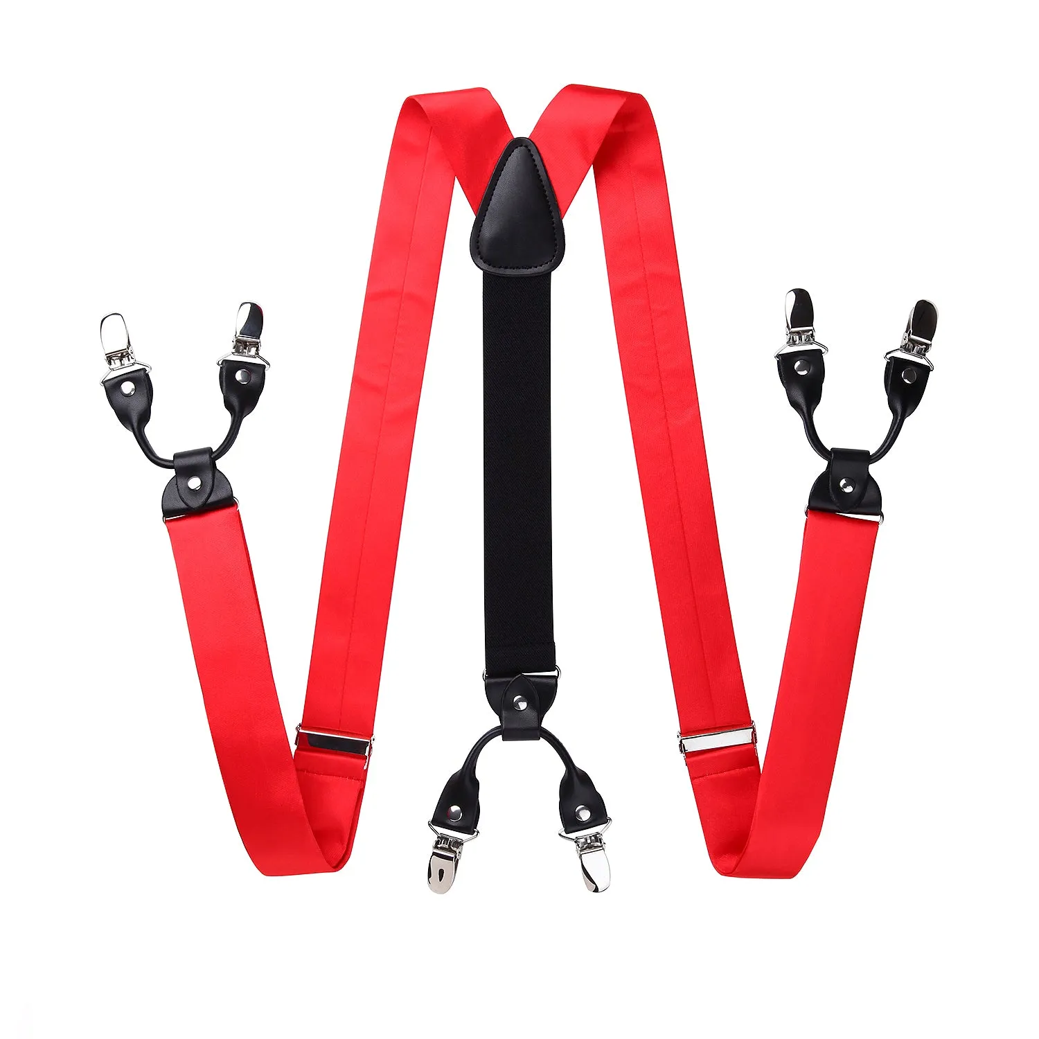 Solid Suspender Pre-Tied Bow Tie Handkerchief - A9-RED
