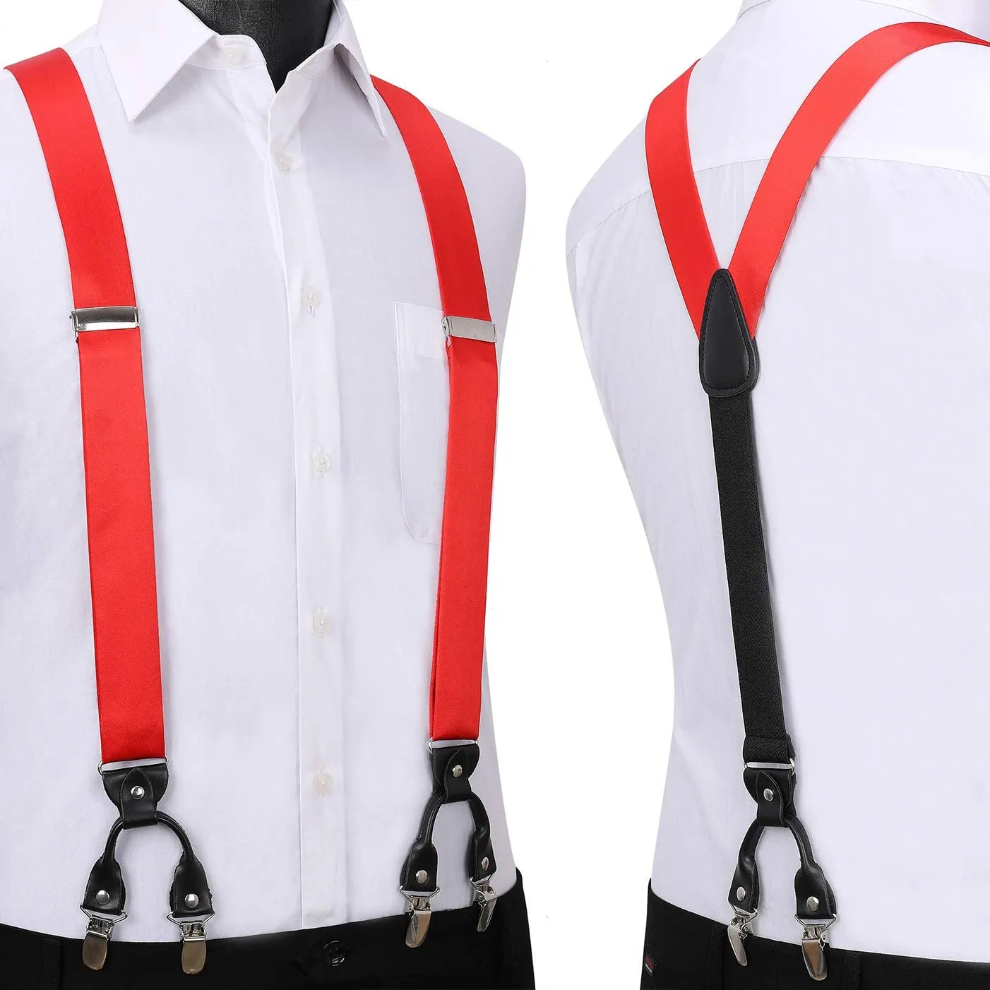 Solid Suspender Pre-Tied Bow Tie Handkerchief - A9-RED
