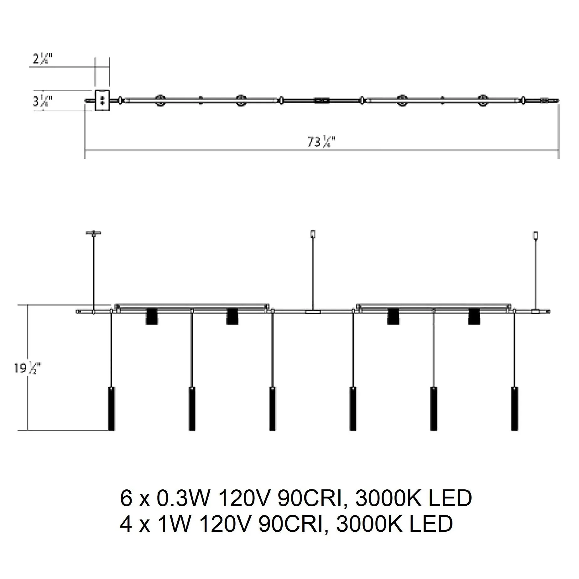 Suspenders Linear One Tier Multi Light Pendant Light with Crystal Rods and Cylinder Reflector Luminaires