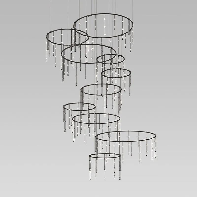 Suspenders Vertical Ring Matrix Multi Light Pendant Light with Crystal Ladder Luminaires