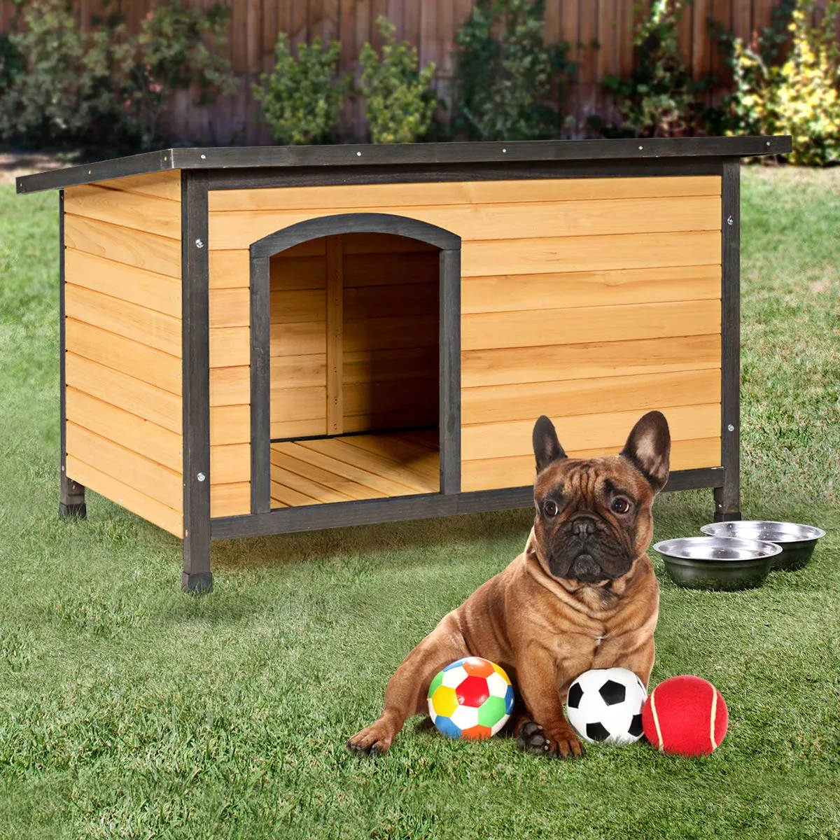 Tangkula Wooden Dog House, Outdoor Weather Resistant Pet Log Cabin