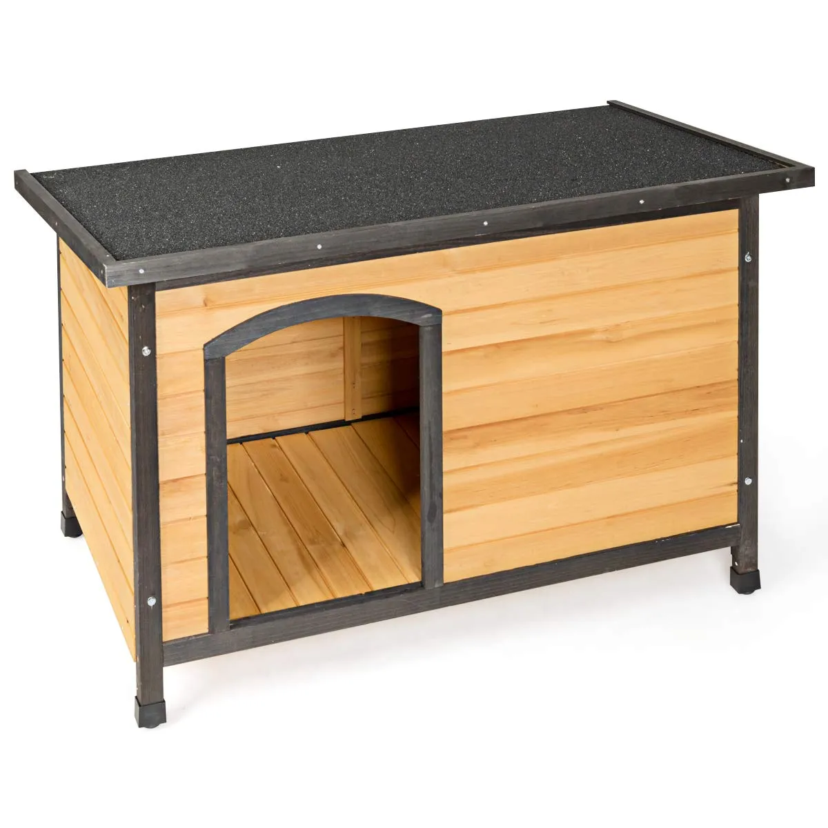 Tangkula Wooden Dog House, Outdoor Weather Resistant Pet Log Cabin