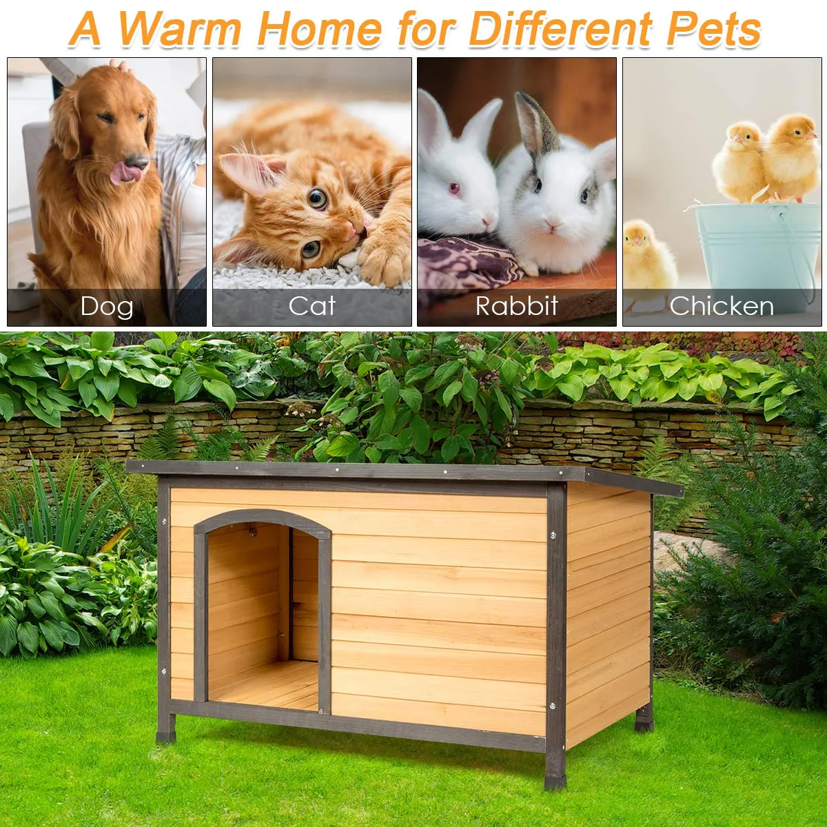 Tangkula Wooden Dog House, Outdoor Weather Resistant Pet Log Cabin