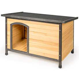 Tangkula Wooden Dog House, Outdoor Weather Resistant Pet Log Cabin