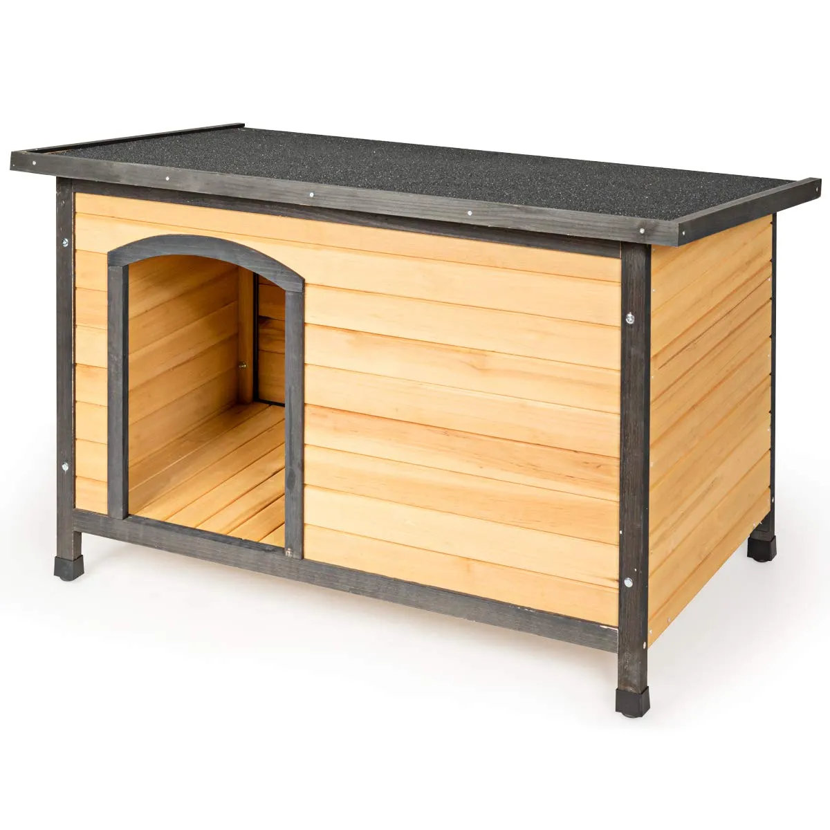 Tangkula Wooden Dog House, Outdoor Weather Resistant Pet Log Cabin