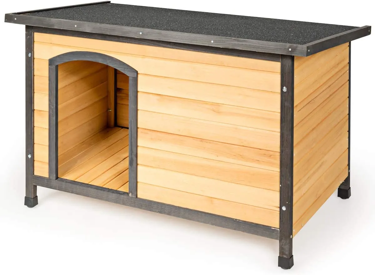 Tangkula Wooden Dog House, Outdoor Weather Resistant Pet Log Cabin