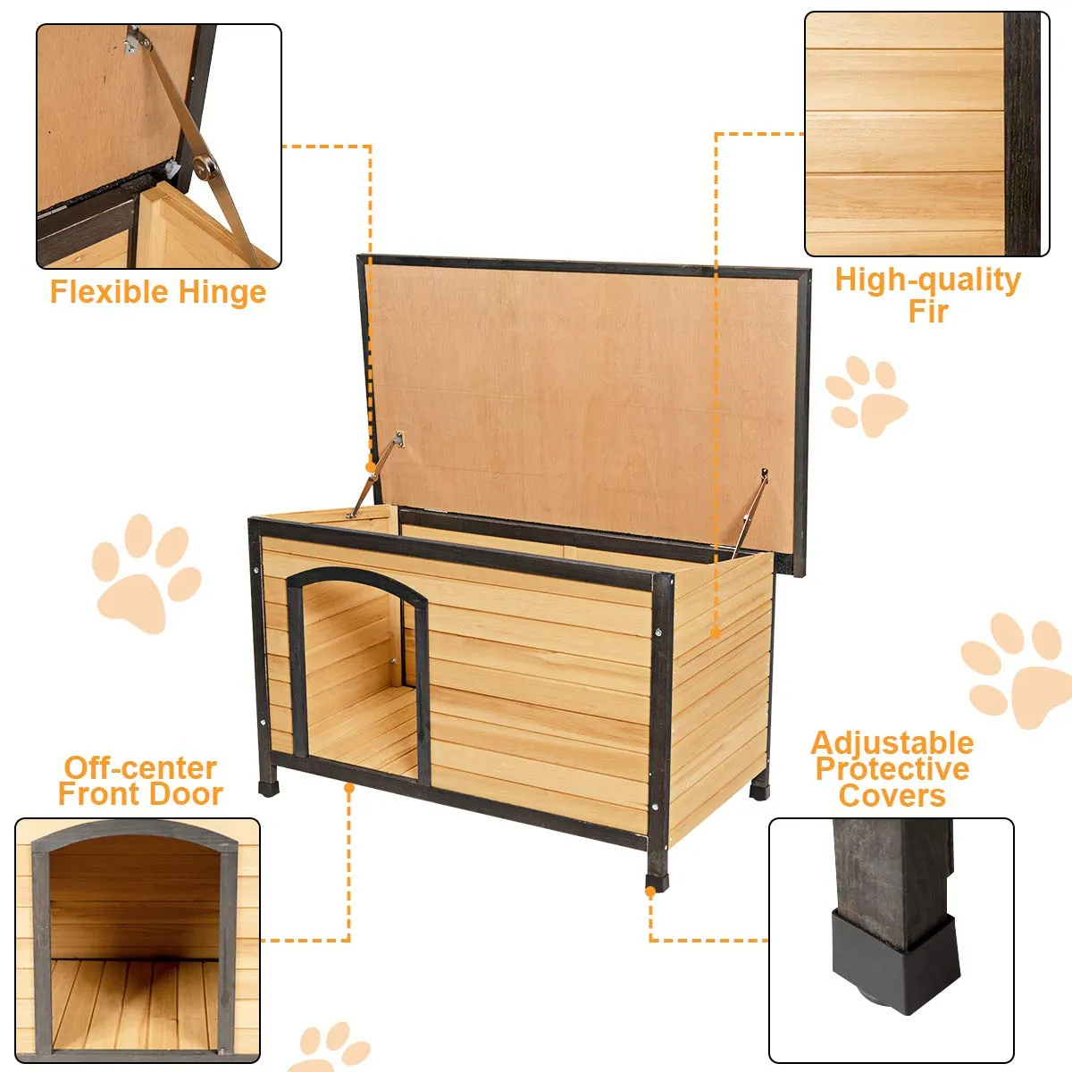Tangkula Wooden Dog House, Outdoor Weather Resistant Pet Log Cabin