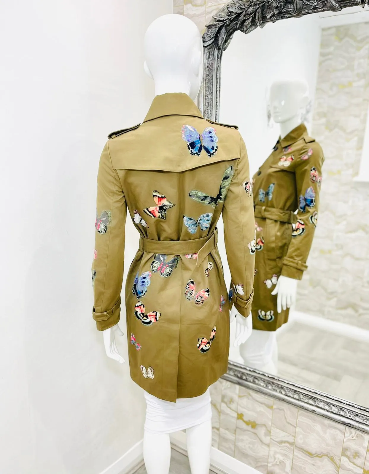 Valentino Embroidered Butterfly Trench Coat. Size 38IT