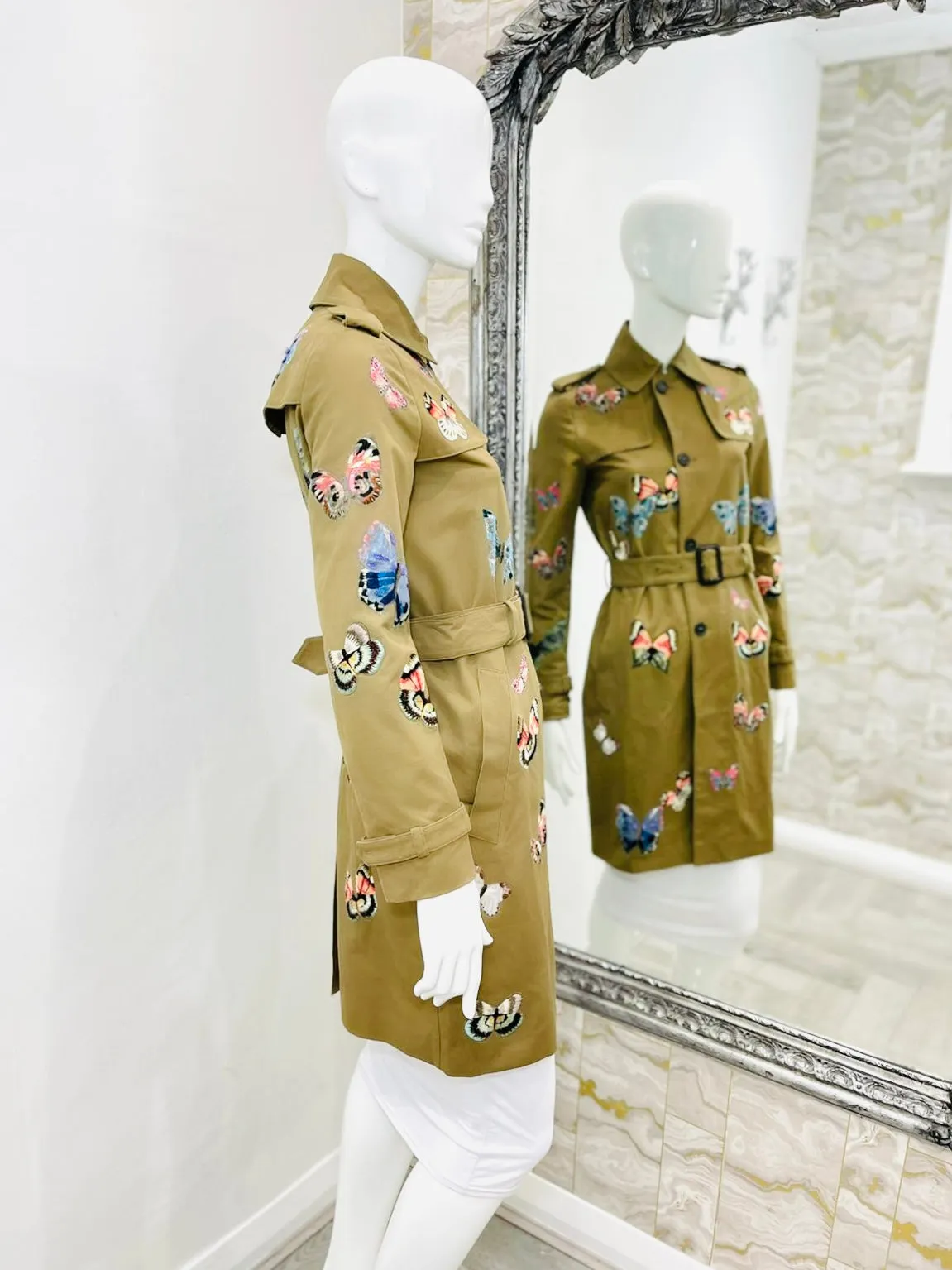 Valentino Embroidered Butterfly Trench Coat. Size 38IT