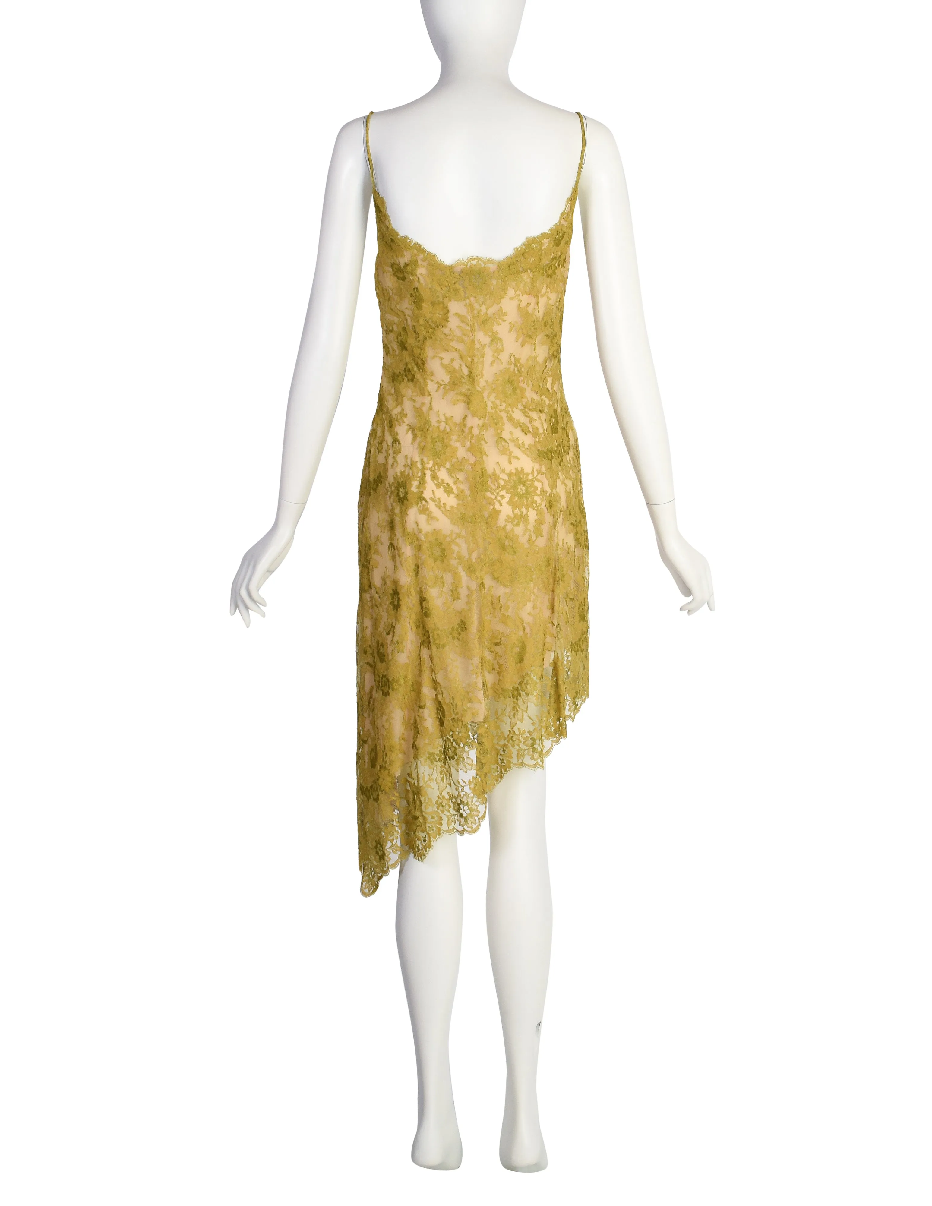 Valentino Vintage SS 1997 Chartreuse Floral Lace Asymmetric Dress and Shirt Ensemble