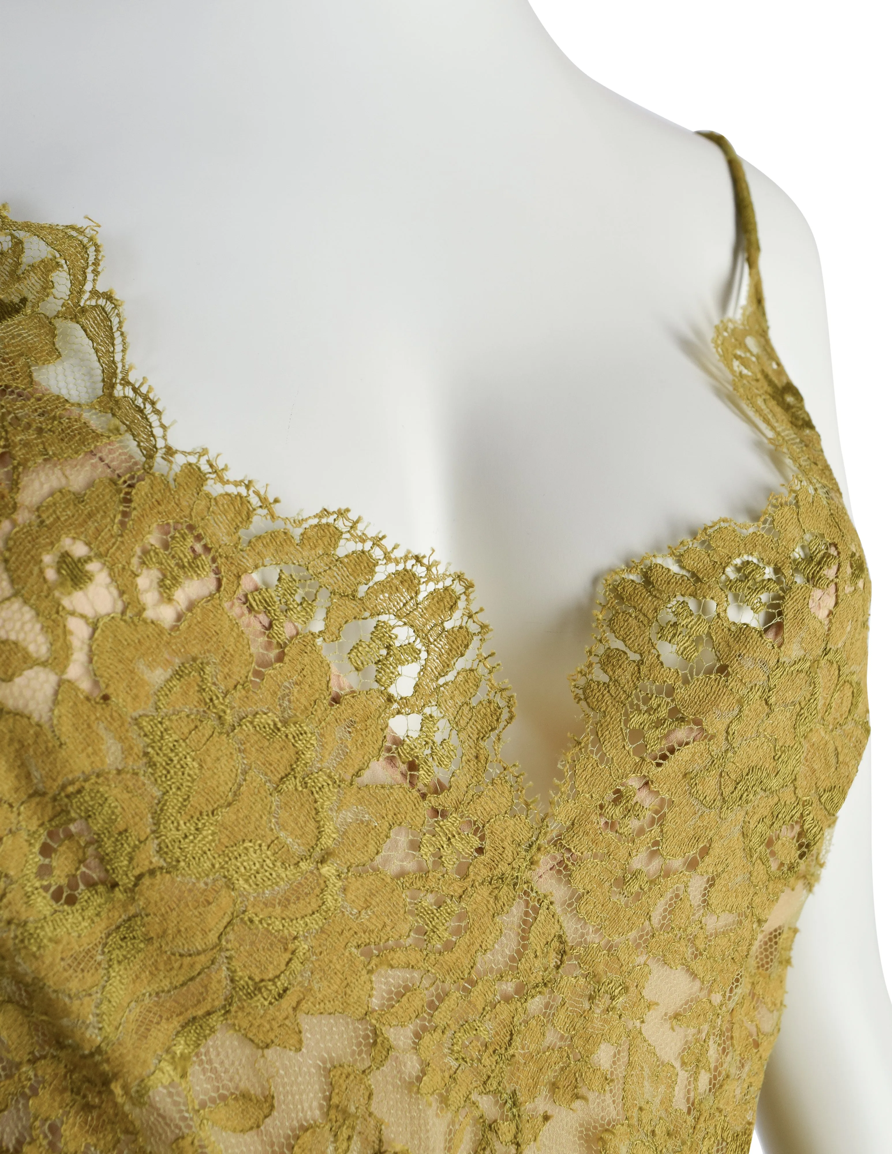 Valentino Vintage SS 1997 Chartreuse Floral Lace Asymmetric Dress and Shirt Ensemble