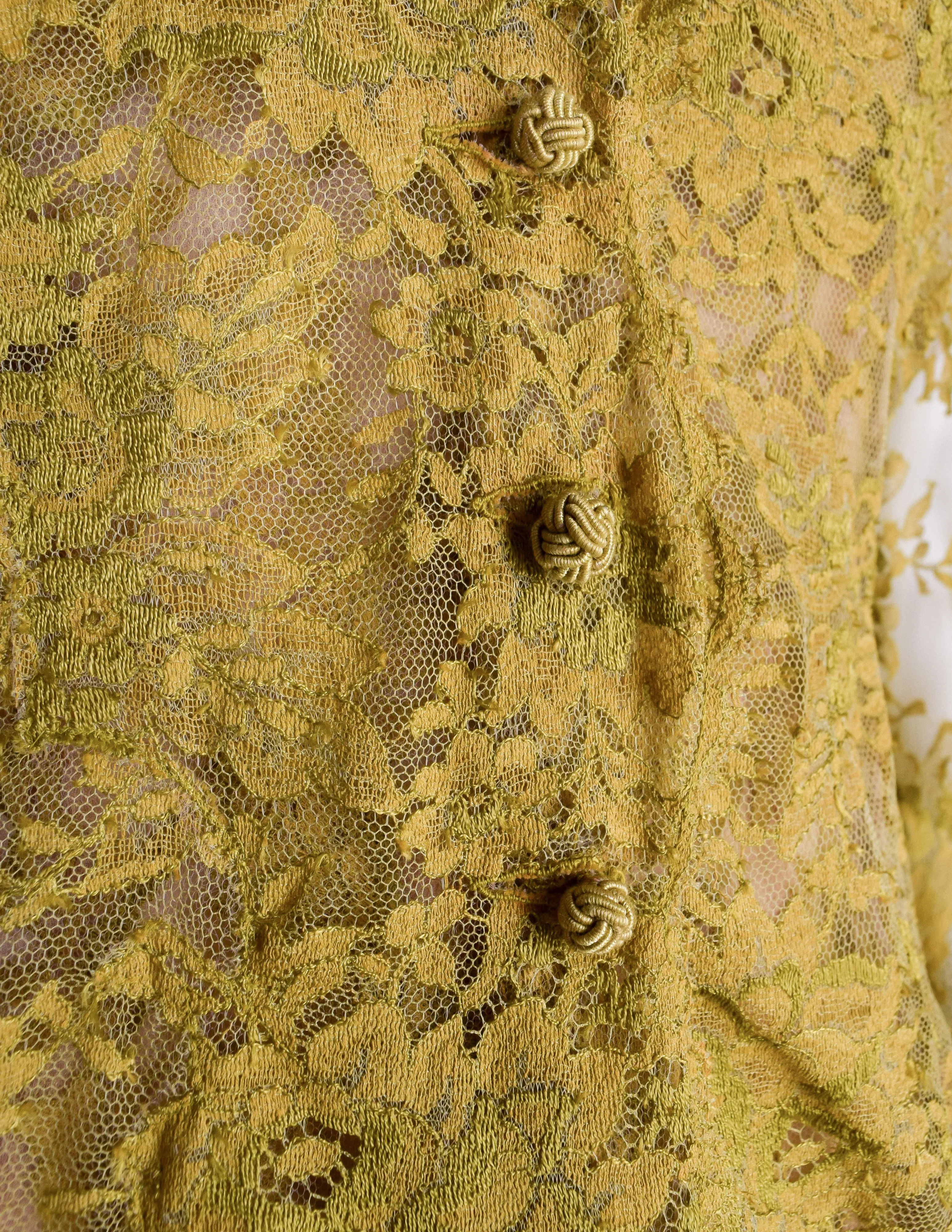 Valentino Vintage SS 1997 Chartreuse Floral Lace Asymmetric Dress and Shirt Ensemble