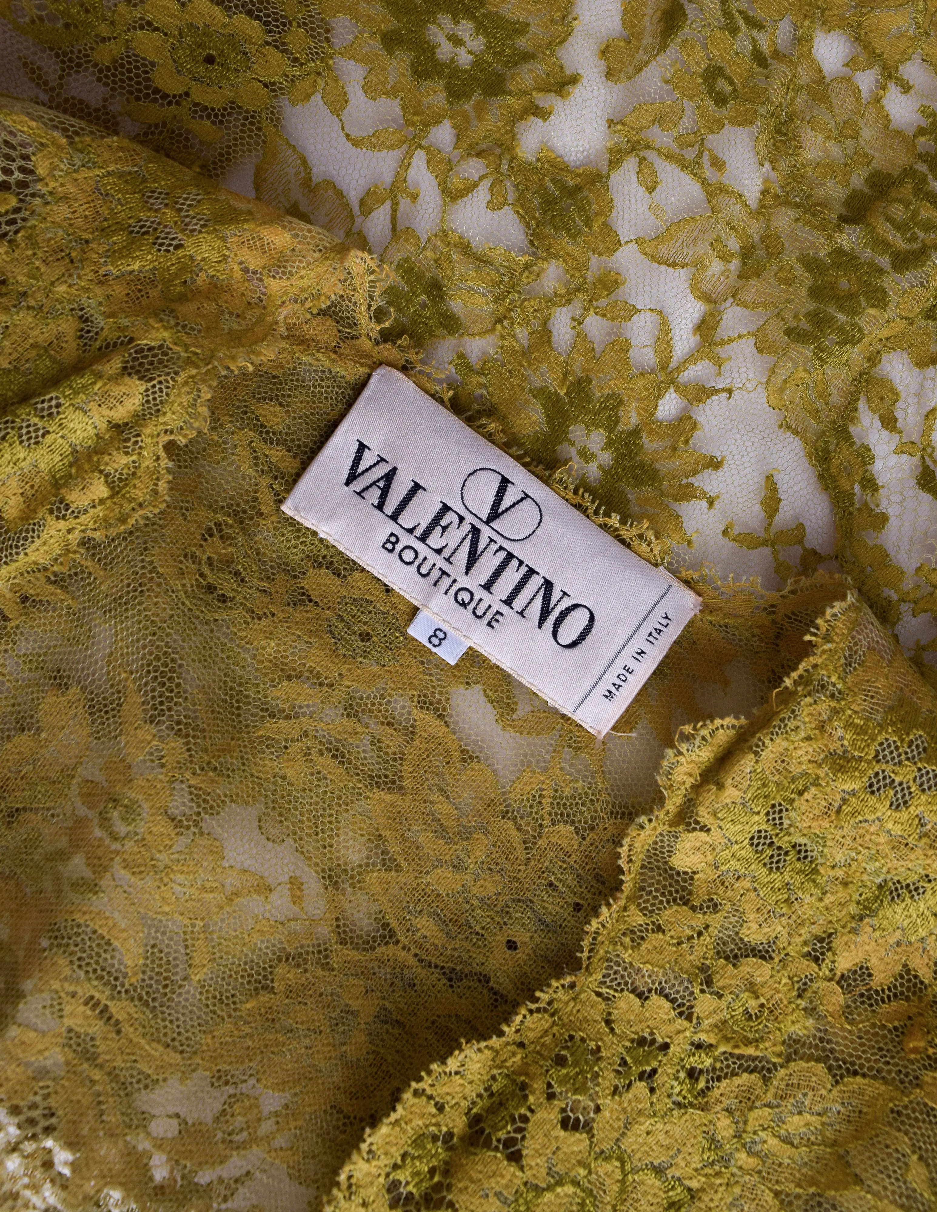 Valentino Vintage SS 1997 Chartreuse Floral Lace Asymmetric Dress and Shirt Ensemble