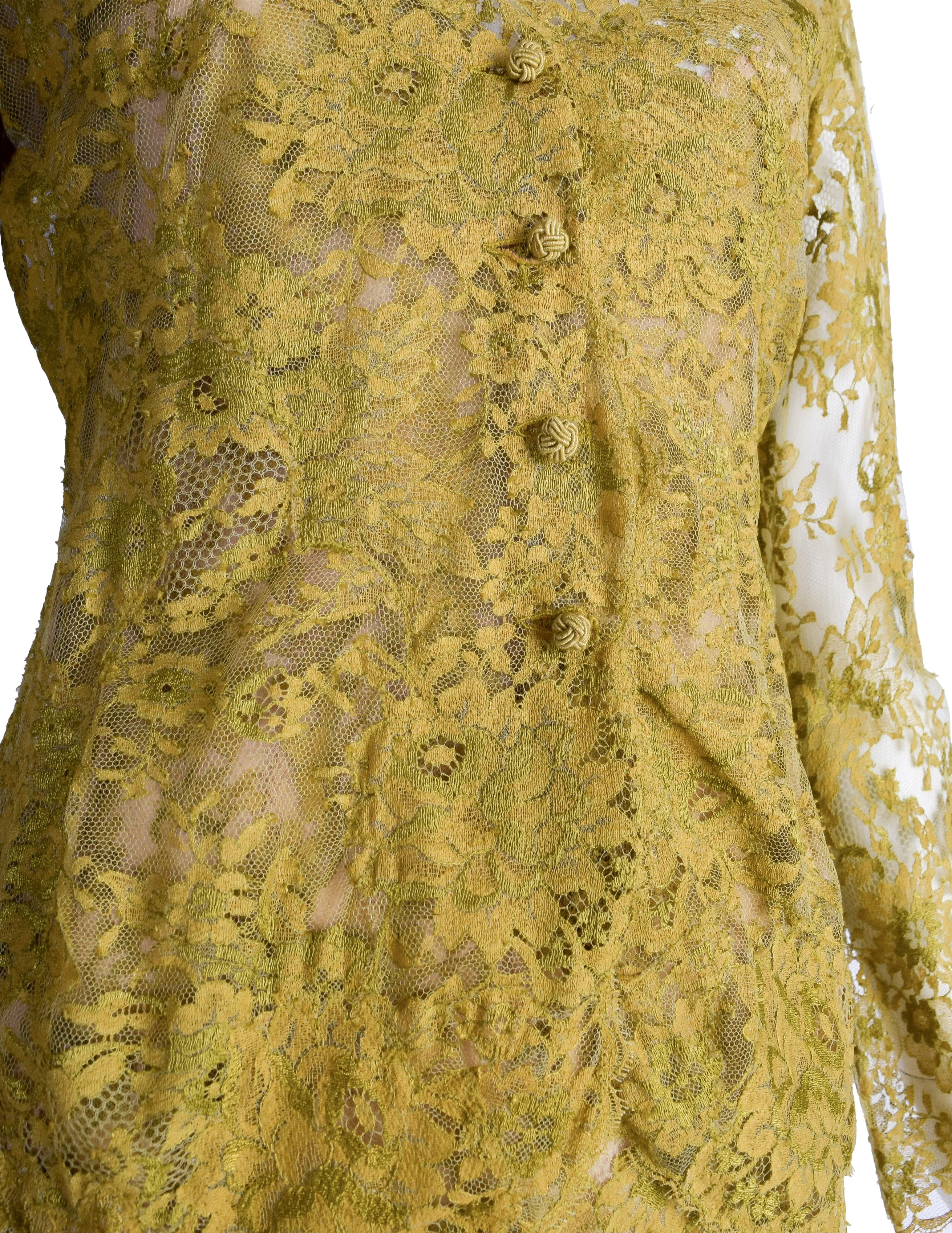 Valentino Vintage SS 1997 Chartreuse Floral Lace Asymmetric Dress and Shirt Ensemble