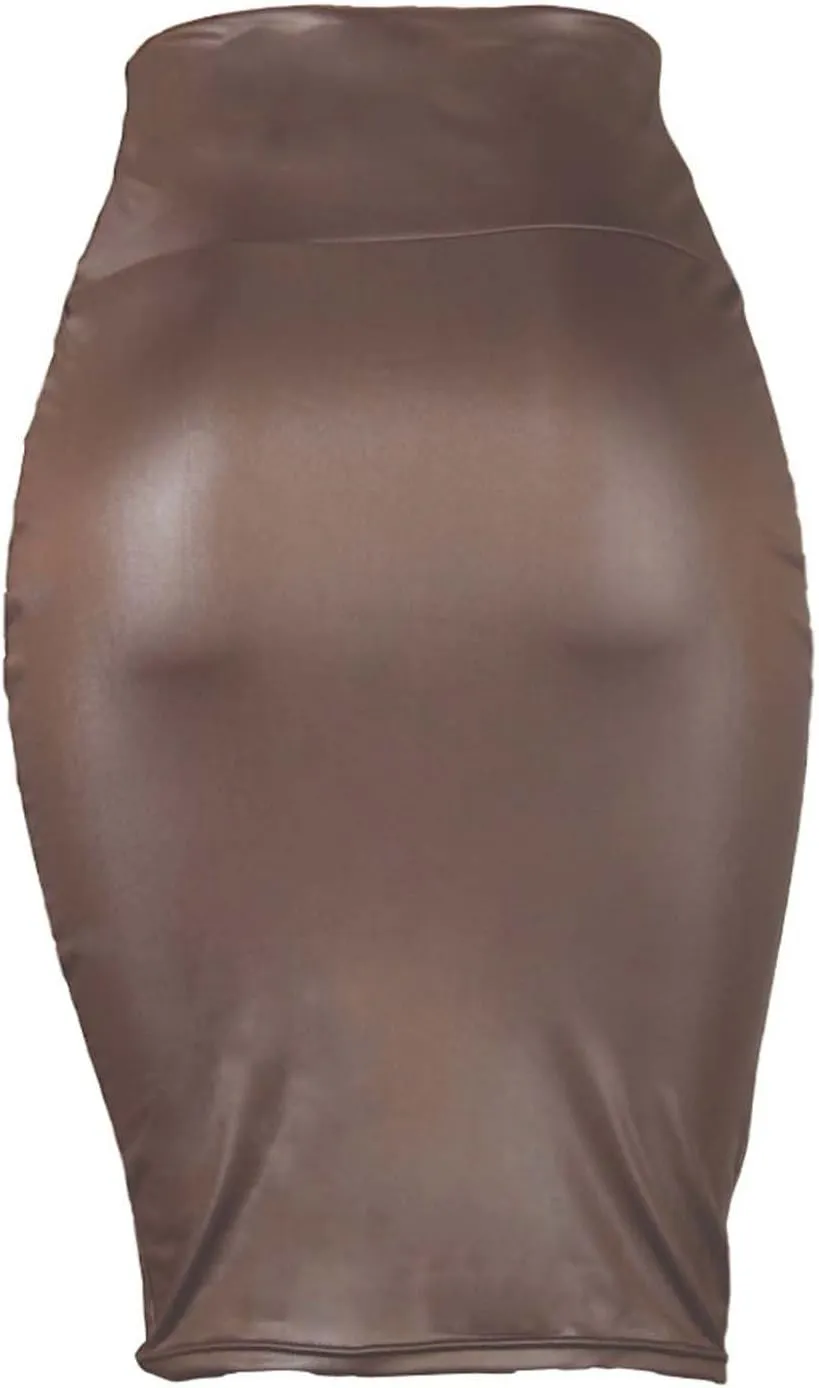 Women Faux PU Leather Bodycon Skirt High Waist Tight Pencil Skirt Sexy Half-Length Wrap Hip Skirt Clubwear