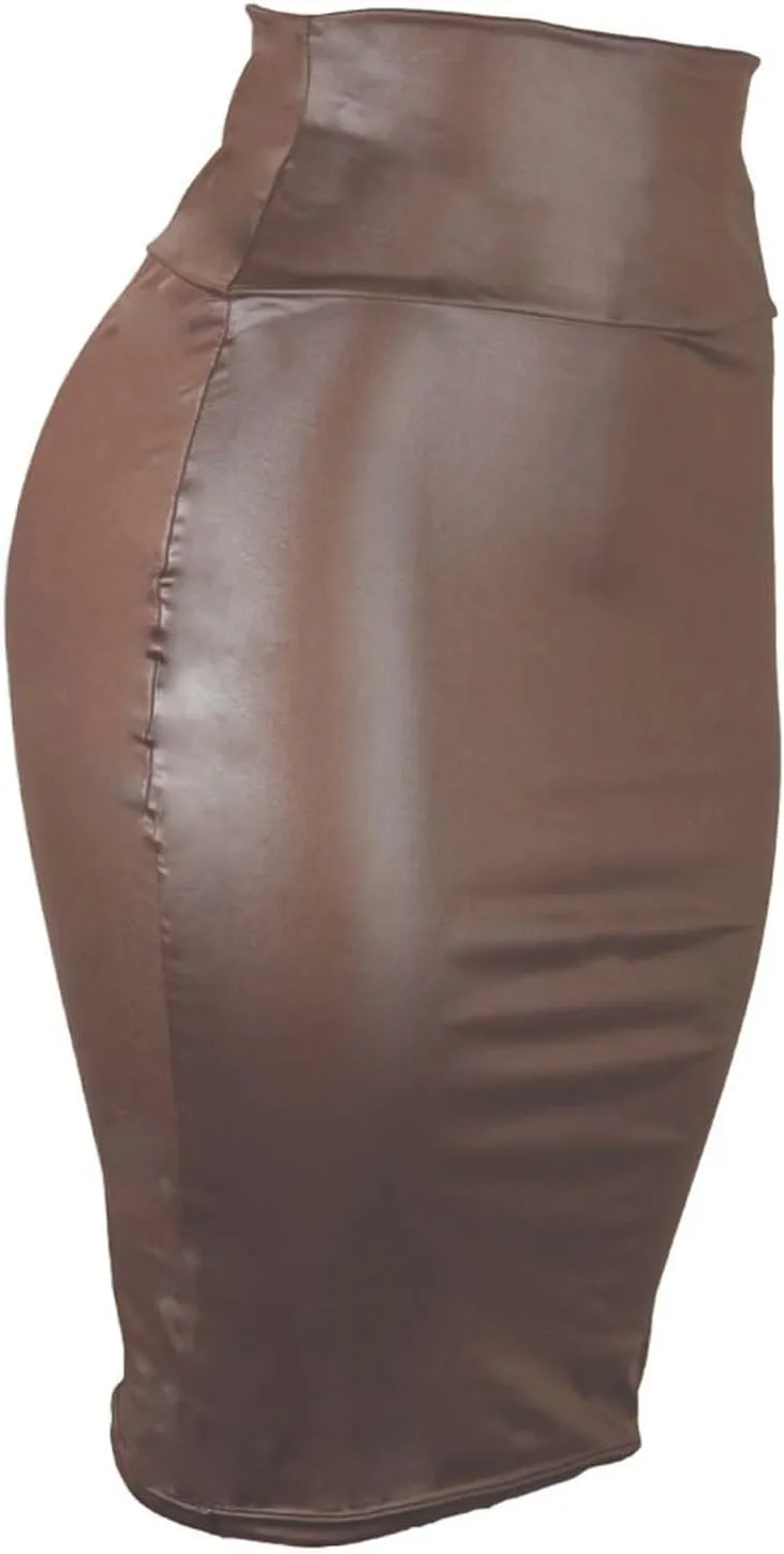 Women Faux PU Leather Bodycon Skirt High Waist Tight Pencil Skirt Sexy Half-Length Wrap Hip Skirt Clubwear