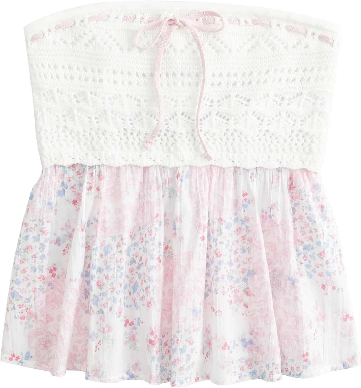 Women Floral Print Strapless Bandeau Top Summer Sleeveless Flowy Cute Tube Tops Y2k Going Out Peplum Top