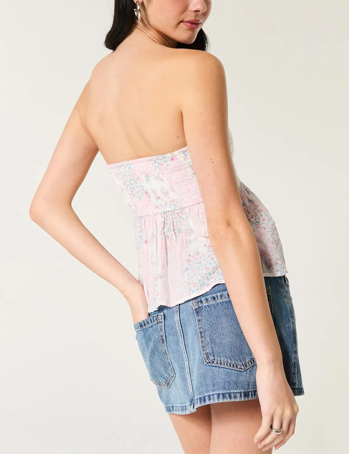Women Floral Print Strapless Bandeau Top Summer Sleeveless Flowy Cute Tube Tops Y2k Going Out Peplum Top