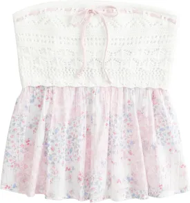 Women Floral Print Strapless Bandeau Top Summer Sleeveless Flowy Cute Tube Tops Y2k Going Out Peplum Top