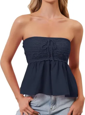 Women Floral Print Strapless Bandeau Top Summer Sleeveless Flowy Cute Tube Tops Y2k Going Out Peplum Top