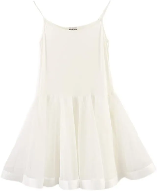 Women Mesh Splice Cami Full Slip Extender Dress Spaghetti Strappy Underskirt