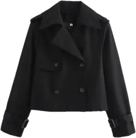 Women Vintage Casual Jackets Solid Double Breasted Lapel Short Coat Lightweight Trenchcoats