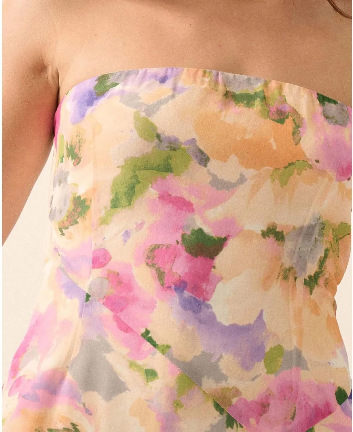 Women Y2k Floral Ptint Mesh Tube Top Dress Sexy Backless High Slit Maxi Dresses Strapless Summer Beach Sundress