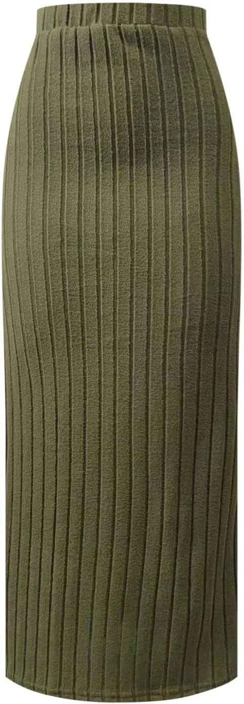 Women's Basic Solid Slim Knitted Skirt High Waist Length Maxi Skirt Casual Skirt 2024 Pencil Slit Dressy