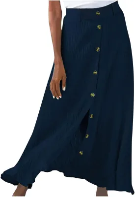 Womens Button Front Flowy Maxi Skirt High Waisted Plisse A Line Skirts 2025 Summer Casual Pleated Flared Long Skirt