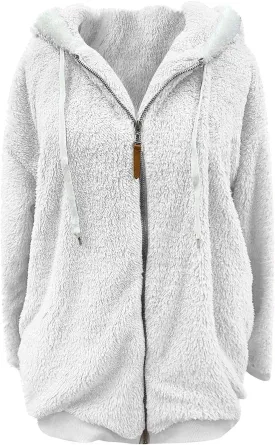 Women's Casual Fashion Loose Solid Color Hat Plus Fleece Collar Pocket Jacket