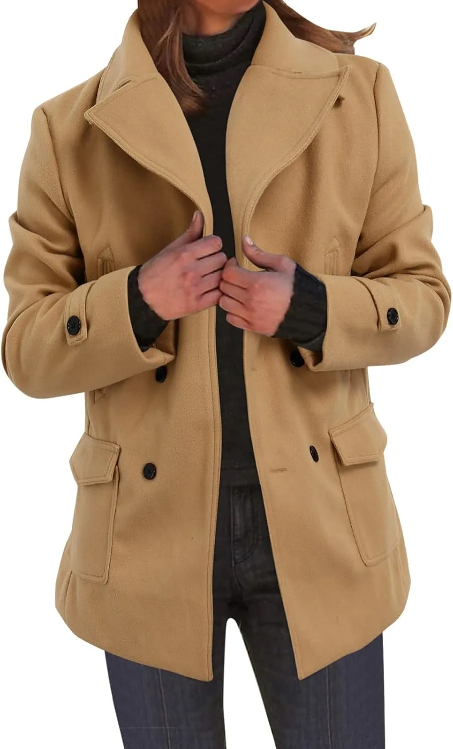 Women's Elegant Blazers Single Breasted Coat 2024 Winter Mid Woolen Overcoat Work Office Pea Jackets Overcoats