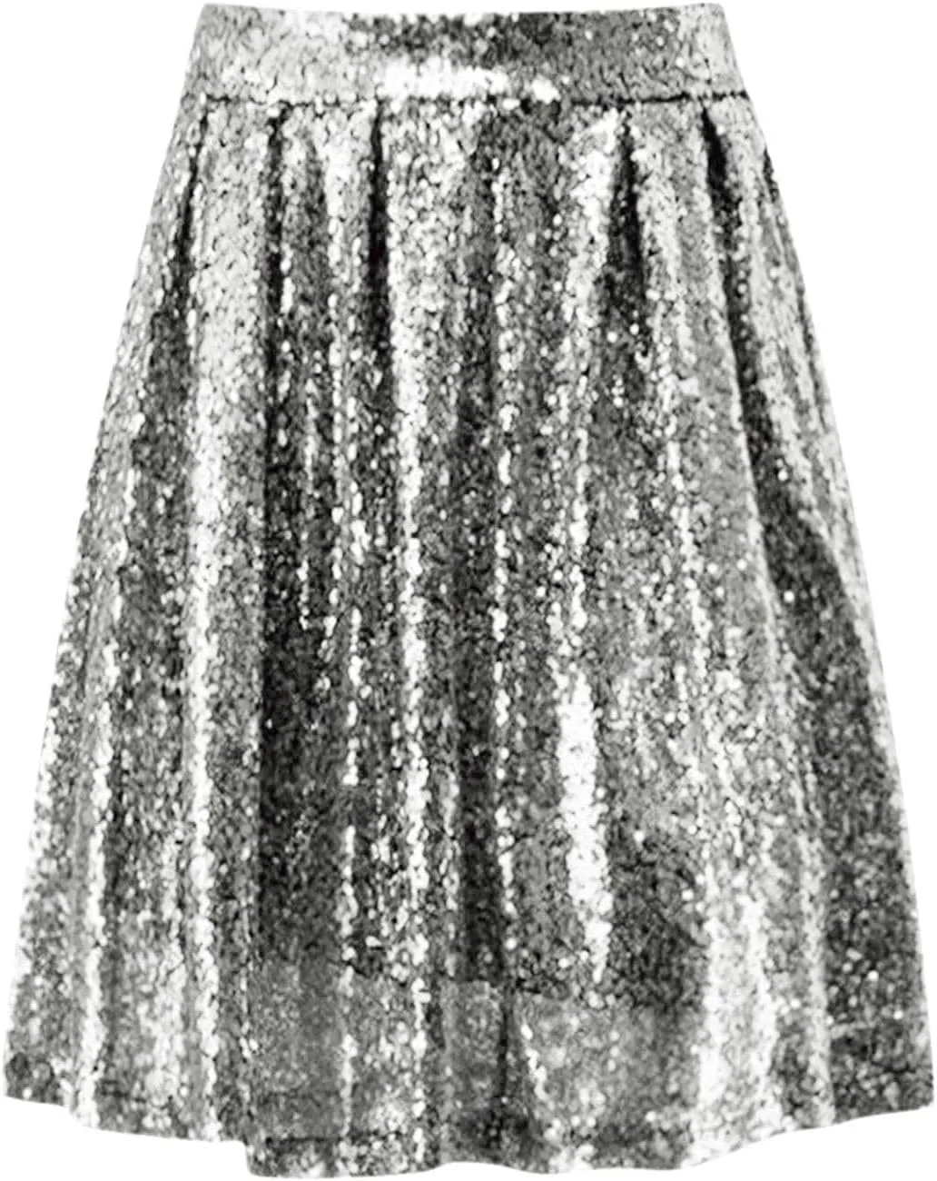 Women's Fashion High Waist Pleated Solid Color Short Skirt Loose Sequin Skirt Skirts for Women Knee Length with