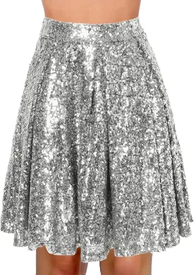 Women's Fashion High Waist Pleated Solid Color Short Skirt Loose Sequin Skirt Skirts for Women Knee Length with
