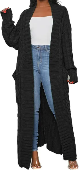 Womens Stylish Cable Knit Dual Chunky Cardigan with Pockets